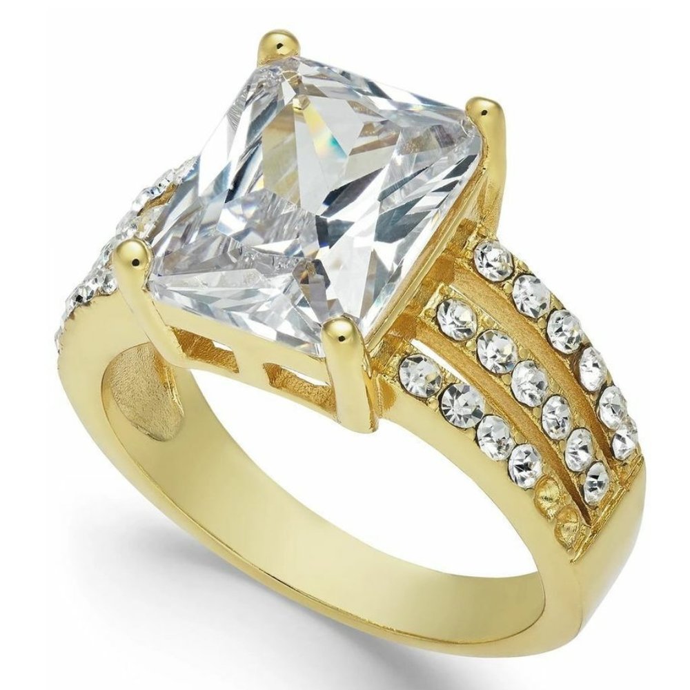 Charter Club Gold-Tone Emerald-Cut Crystal Triple-Row Ring